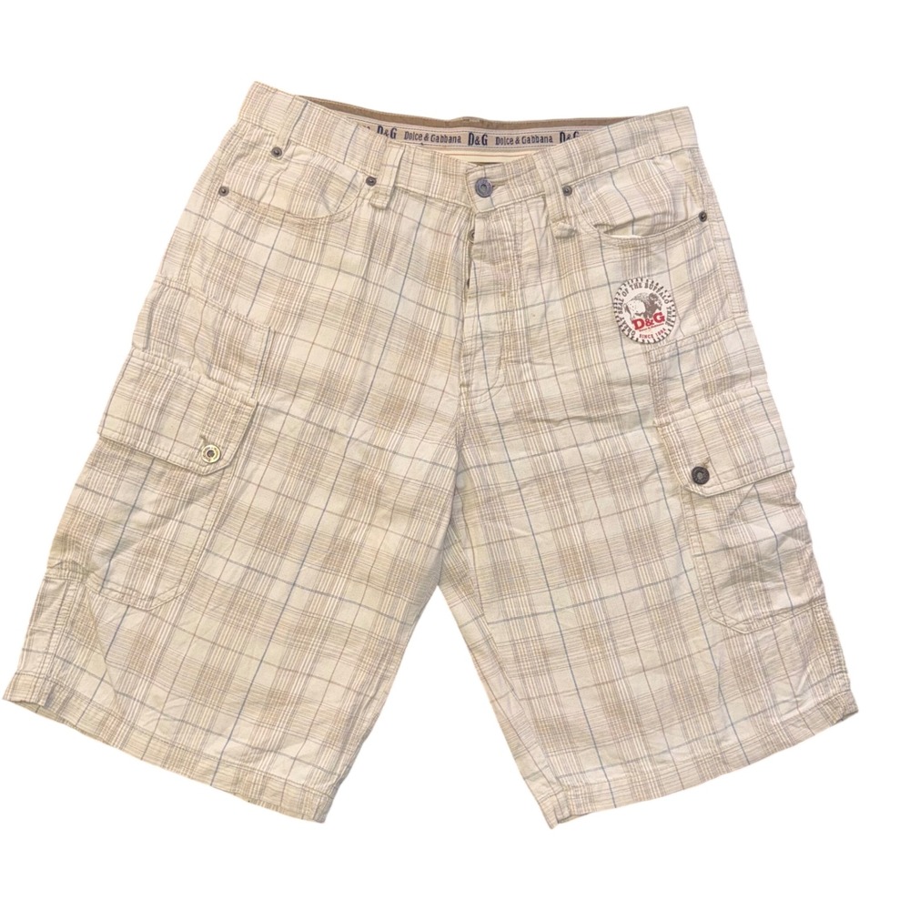 Vintage D&G Dolce & Gabbana Plaid Cargo Shorts Mens 33 Y2K Baggy Buffalo Patch